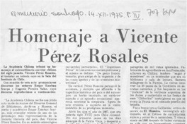 Homenaje a Vicente Pérez Rosales. Homenaje a Vicente Pérez Rosales.