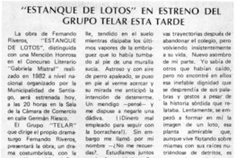 Estanque de lotos" en estreno del Grupo Telar esta tarde. Estanque de lotos" en estreno del Grupo Telar esta tarde.