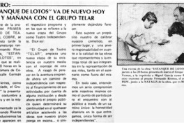 Estanque de lotos" va de nuevo hoy y mañana con el grupo Telar. Estanque de lotos" va de nuevo hoy y mañana con el grupo Telar.