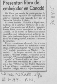 Presentan libro de embajador en Canadá.