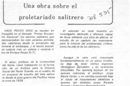 Una Obra sobre el proletariado salitrero. Una Obra sobre el proletariado salitrero.
