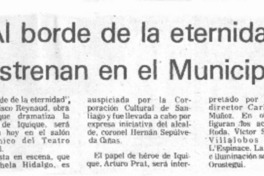 "Al borde de la eternidad" estrenan en el Municipal. "Al borde de la eternidad" estrenan en el Municipal.