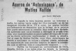 Acerca de "Antevíspera", de Matías Rafide