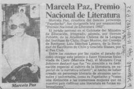 Marcela Paz, Premio Nacional de Literatura. Marcela Paz, Premio Nacional de Literatura.