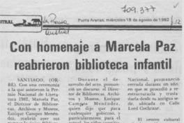 Con homenaje a Marcela Paz reabrieron biblioteca infantil. Con homenaje a Marcela Paz reabrieron biblioteca infantil.