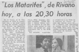 "Los matarifes", de Rivano hoy, a las 20.30 horas. "Los matarifes", de Rivano hoy, a las 20.30 horas.