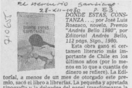 Dónde estas, Constanza. Dónde estas, Constanza.