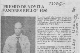 Premio de novela "Andrés Bello" 1980. Premio de novela "Andrés Bello" 1980.