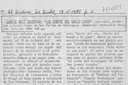 Carlos Ruiz Zaldívar: "Los cantos del gallo ciego" Carlos Ruiz Zaldívar: "Los cantos del gallo ciego"