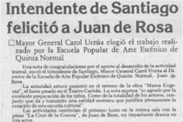 Intendente de Santiago felicitó a Juan de Rosa. Intendente de Santiago felicitó a Juan de Rosa.