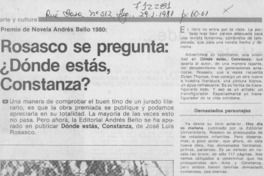 Rosasco se pregunta, ¿Dónde estás Constanza? Rosasco se pregunta, ¿Dónde estás Constanza?