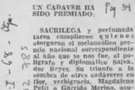 Un cadaver ha sido premiado