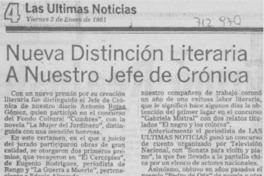 Nueva distinción literaria a nuestro jefe de crónica. Nueva distinción literaria a nuestro jefe de crónica.