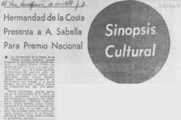 Hermandad de la costa presenta a A. Sabella para Premio Nacional. Hermandad de la costa presenta a A. Sabella para Premio Nacional.
