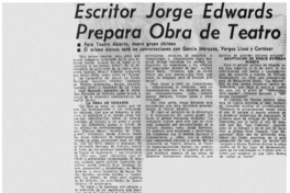 Escritor Jorge Edwards prepara obra de teatro.