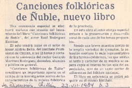 Canciones folklóricas de Ñuble, nuevo libro. Canciones folklóricas de Ñuble, nuevo libro.