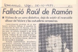 Falleció Raúl de Ramón. Falleció Raúl de Ramón.