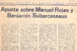 Apunte sobre Manuel Rojas y Benjamín Subercaseaux Apunte sobre Manuel Rojas y Benjamín Subercaseaux