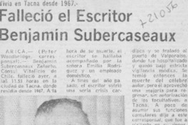 Falleció el escritor Benjamín Subercaseaux. Falleció el escritor Benjamín Subercaseaux.