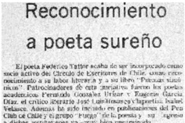 Reconocimiento a poeta sureño. Reconocimiento a poeta sureño.