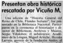 Presentan obra histórica rescatada por Vicuña M. Presentan obra histórica rescatada por Vicuña M.