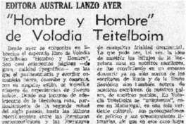 "Hombre y hombre" de Volodia Teitelboim "Hombre y hombre" de Volodia Teitelboim