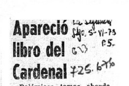 Apareció libro del Cardenal. Apareció libro del Cardenal.