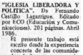 "Iglesia libertadora y política". "Iglesia libertadora y política".