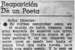 Reaparción de un poeta Reaparción de un poeta