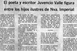 El poeta y escritor Juvencio Valle figura entre los hijos ilustres de Nva. Imperial. El poeta y escritor Juvencio Valle figura entre los hijos ilustres de Nva. Imperial.