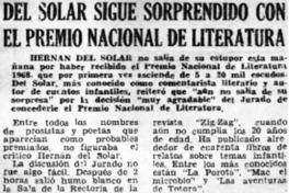 Del Solar sigue sorprendiendo con el Premio Nacional de Literatura. Del Solar sigue sorprendiendo con el Premio Nacional de Literatura.