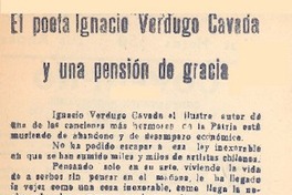 El poeta Ignacio Verdugo Cavada y una pensión de gracia. El poeta Ignacio Verdugo Cavada y una pensión de gracia.