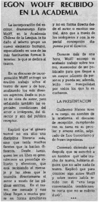 Egon Wolff recibido en la academia