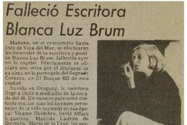 Falleció escritora Blanca Luz Brum. Falleció escritora Blanca Luz Brum.