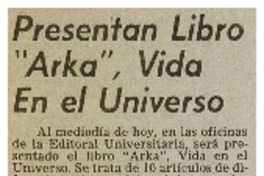 Presentan libro "Arka", vida en el universo. Presentan libro "Arka", vida en el universo.