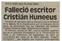 Falleció escritor Cristián Huneeus. Falleció escritor Cristián Huneeus.
