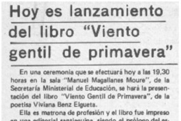 Hoy es lanzamiento del libro "Viento gentil de primavera". Hoy es lanzamiento del libro "Viento gentil de primavera".