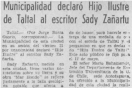 Municipalidad declaró hijo ilustre de Taltal al escritor Sady Zañartu Municipalidad declaró hijo ilustre de Taltal al escritor Sady Zañartu