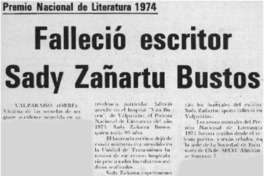 Falleció escritor Sady Zañartu Bustos. Falleció escritor Sady Zañartu Bustos.