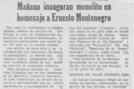 Mañana inauguran monolito en homenaje a Ernesto Montenegro. Mañana inauguran monolito en homenaje a Ernesto Montenegro.