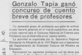 Gonzalo Tapia ganó concurso de cuento breve de profesores. Gonzalo Tapia ganó concurso de cuento breve de profesores.