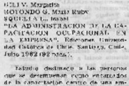 "La administración de la capacitación ocupacional en la empresa". "La administración de la capacitación ocupacional en la empresa".