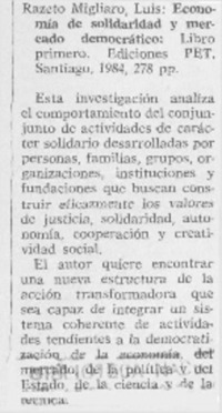 Economía de solidaridad y mercado democrático. Economía de solidaridad y mercado democrático.