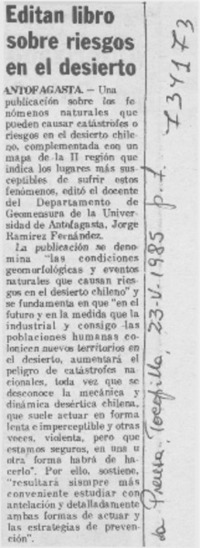 Editan libro sobre riesgos en el desierto Editan libro sobre riesgos en el desierto