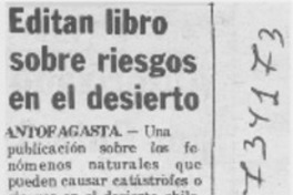 Editan libro sobre riesgos en el desierto Editan libro sobre riesgos en el desierto