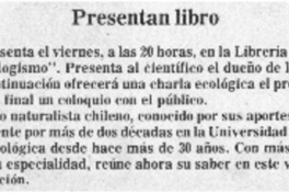 Presentan libro, Ecologia y Ecologismo. Presentan libro, Ecologia y Ecologismo.