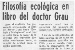Filosofía ecológica en libro del doctor Grau. Filosofía ecológica en libro del doctor Grau.