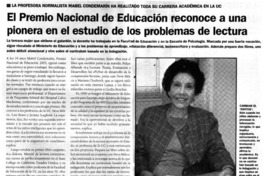 El Premio Nacional de Educación reconoce a una pionera en el estudio de los problemas de lectura. El Premio Nacional de Educación reconoce a una pionera en el estudio de los problemas de lectura.