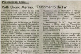 Ruth Eliana Merino:"Testamento de fe". Ruth Eliana Merino:"Testamento de fe".