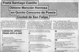 Poeta Santiago Castillo obtiene mención honrosa en Quinto Concurso de Poesía Ciudad de San Felipe. Poeta Santiago Castillo obtiene mención honrosa en Quinto Concurso de Poesía Ciudad de San Felipe.